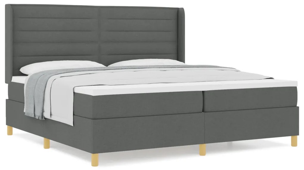 Boxspring Ágy Matrac Bőrhatás Szürke 200x200 cm