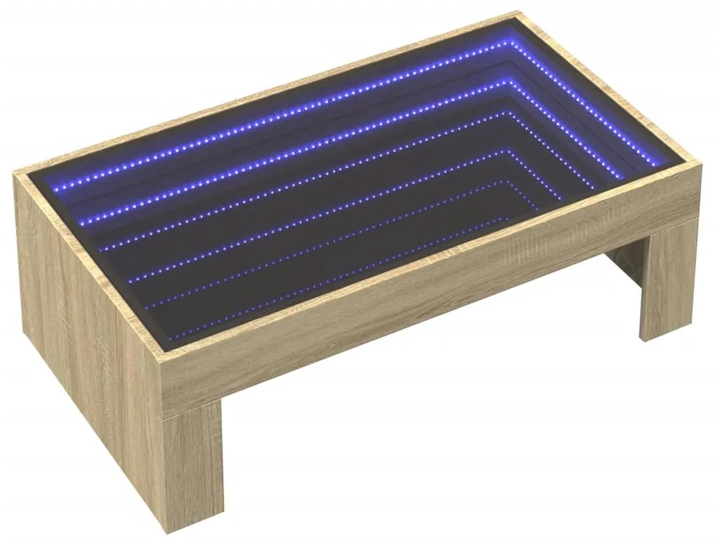 Sonoma tölgy végtelen hatású LED-es dohányzóasztal 90x50x30 cm