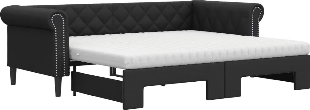 vidaXL fekete kihúzható műbőr heverő matraccal 90 x 200 cm