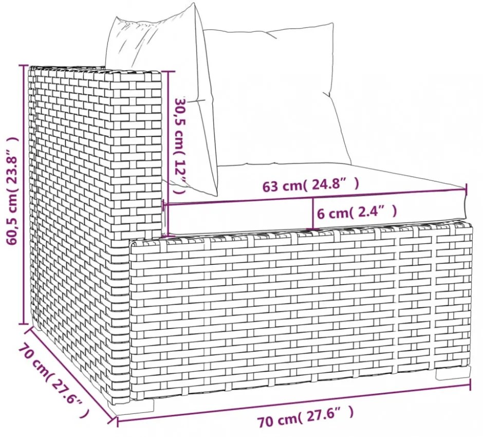 4 részes fekete polyrattan kerti bútorszett párnákkal