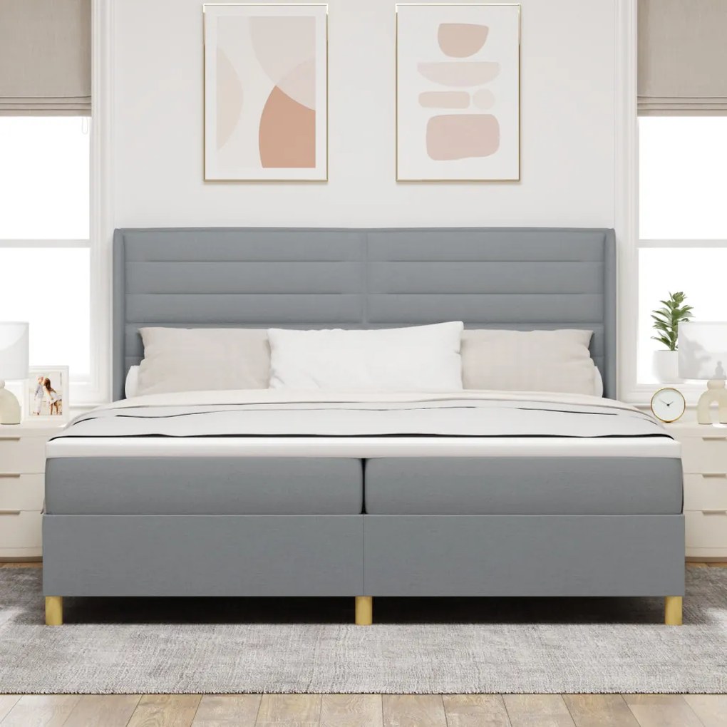 Ágykeret Matrac és LED világítás Szürke 200x200 cm Szövet