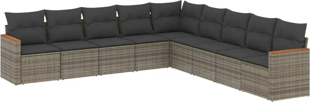 vidaXL 9 részes szürke polyrattan kerti ülőgarnitúra párnákkal