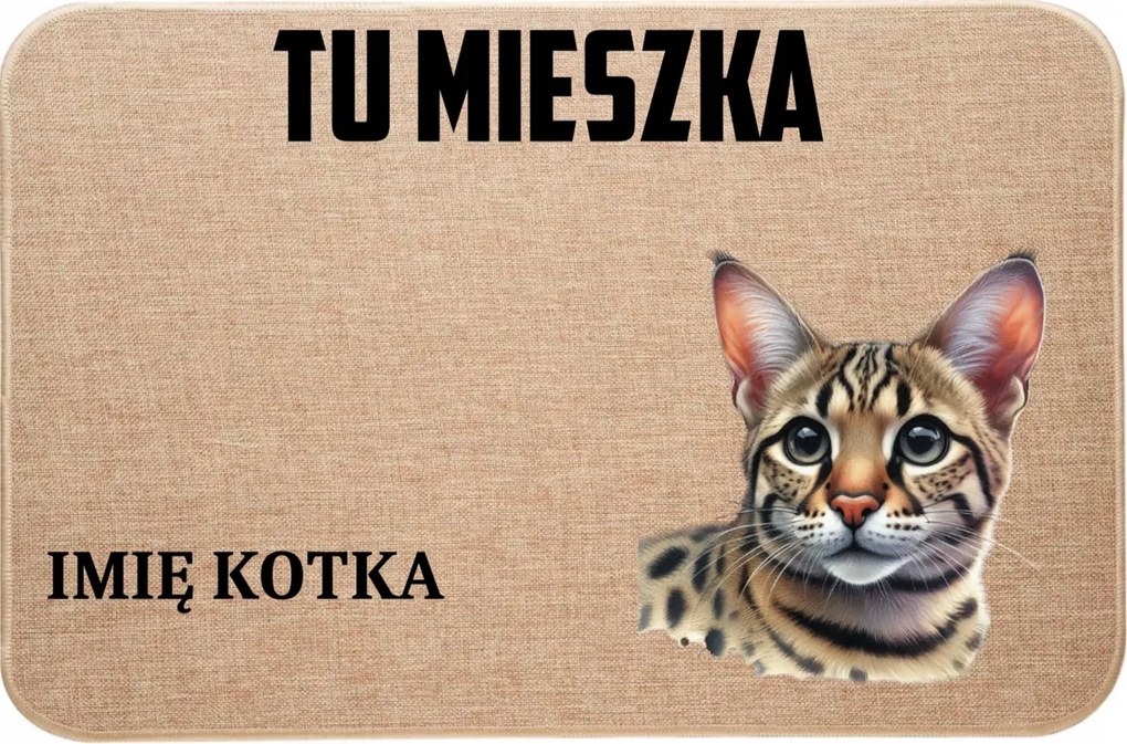 Lenvászon Lábtörlő Macskával A Bejáratnál Itt Lakik A Cica Neve