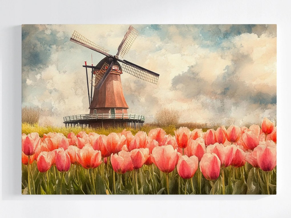 Poszter Tájkép Hollandia Tulipán Szélmalom 60x40