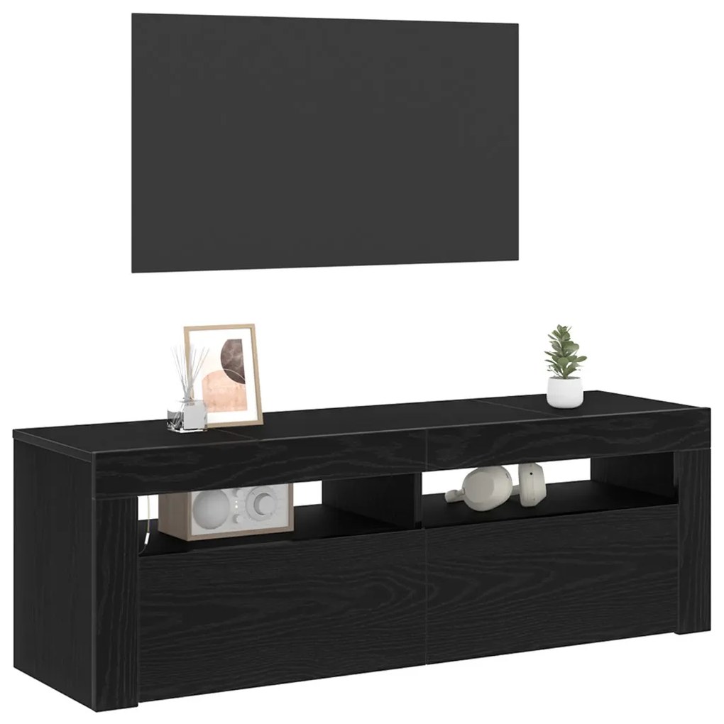 TV Szekrény LED világítással Fekete Tölgy 120x35x40 cm Szerelt Fa