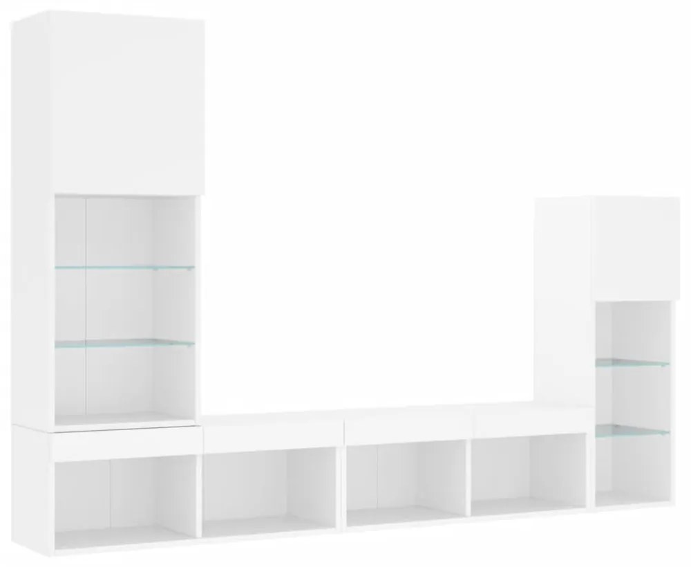 vidaXL 4 darab fehér szerelt fa fali TV-bútor LED-del