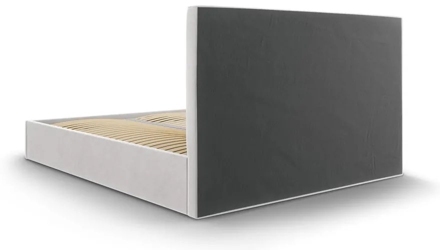Világosszürke kárpitozott franciaágy tárolóhellyel ágyráccsal 140x200 cm Juniper – Mazzini Beds