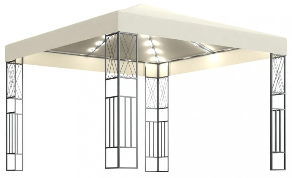 krémszínű szövet pavilon LED fényfüzérrel 3 x 3 m