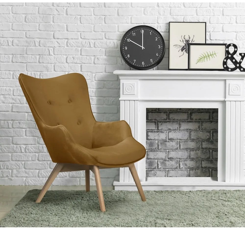 Mustársárga bársony fotel Niko – Ropez