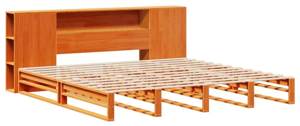 viaszbarna tömör fa könyvespolcos ágy matrac nélkül 180 x 200cm