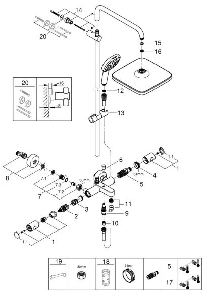 GROHE 26984001 - VITALIO COMFORT 390 mm fényes króm zuhanyrendszer