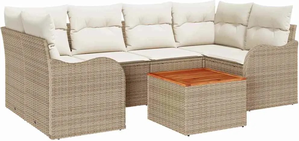 vidaXL Kerti Kanapé Szett tárolóval 7 pcs Beige és krém polirattan