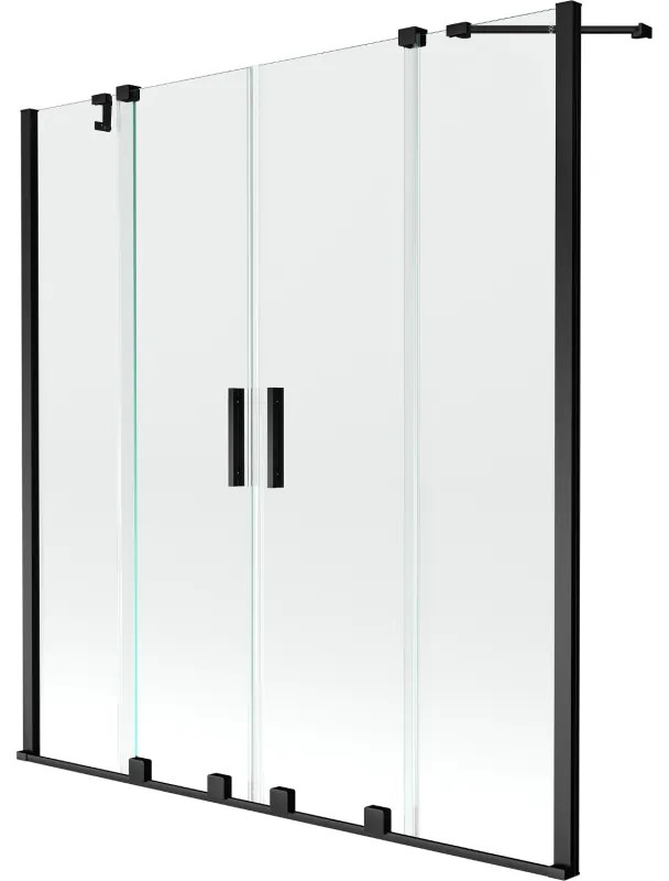 Mexen Velar Duo, 2 szárnyas eltolható kádparaván 160 x 150 cm, 8mm átlátszó üveg, fekete matt profil, 896-160-000-02-70