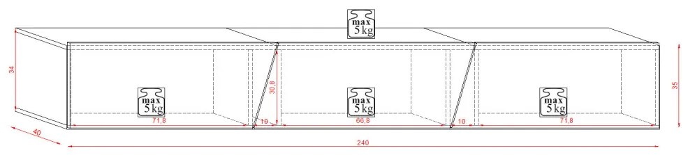 TV szekrény 240 cm fehér / fehér magasfény színkombinációban RGB LED világítással – SLANT