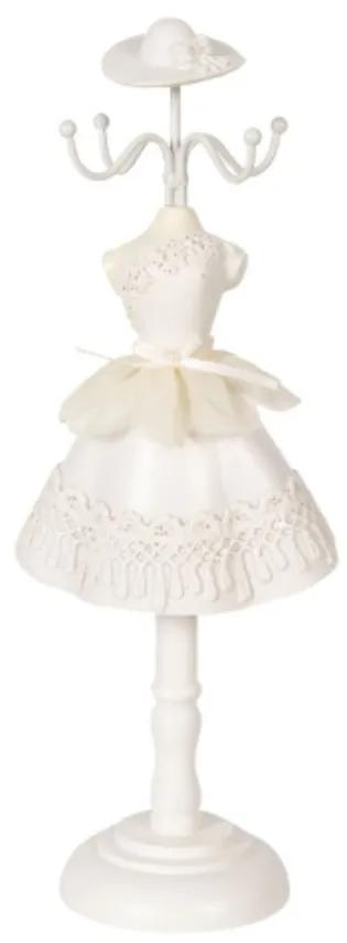 CLEEF.64474 Ékszertartó baba fehér hímzett ruhás 12x8x32cm, műanyag