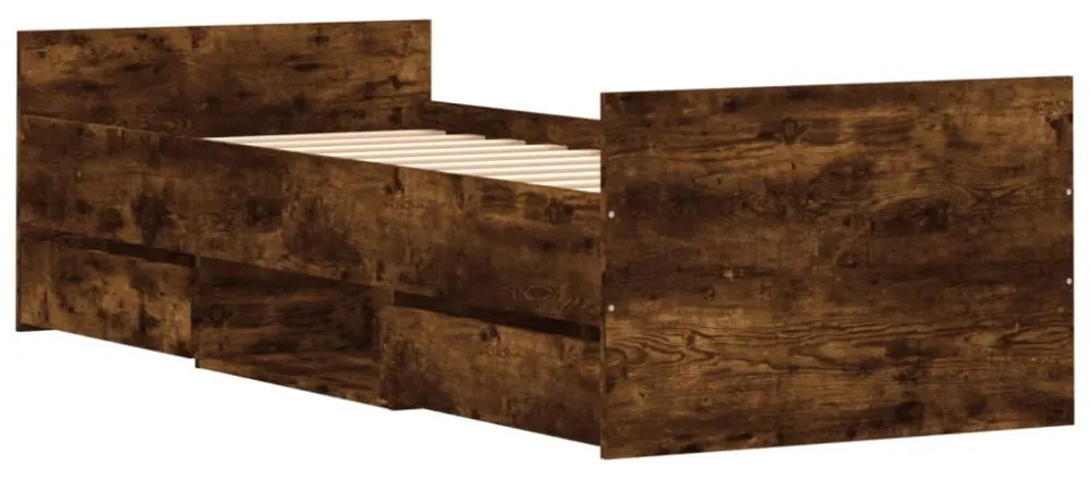füstös tölgy színű ágykeret fej- és lábtámlával 75 x 190 cm