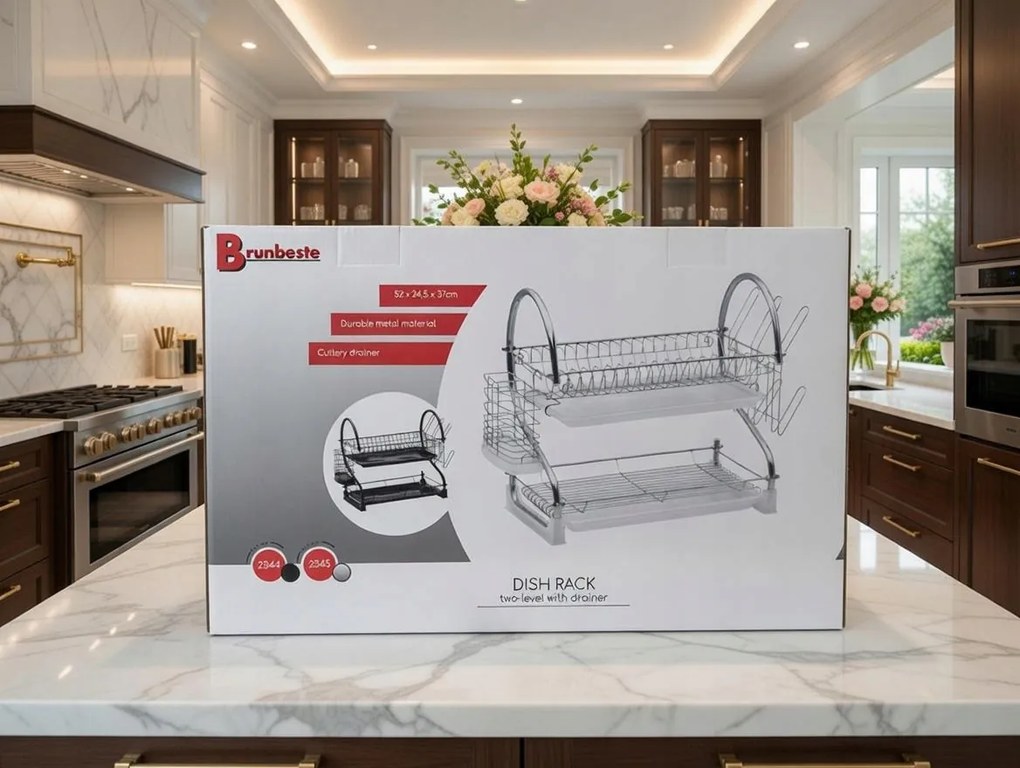 Edényszárító csepegtető kétszintes 2 tálca 2345