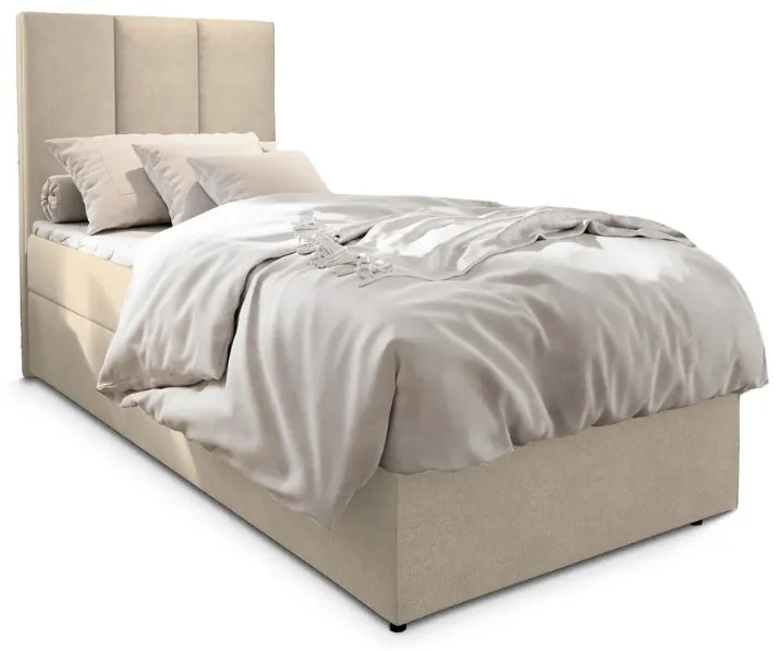 Kárpitozott boxspring ágy MERALIS 100x200 cm bézs Matrac: Bonell rugós matrac
