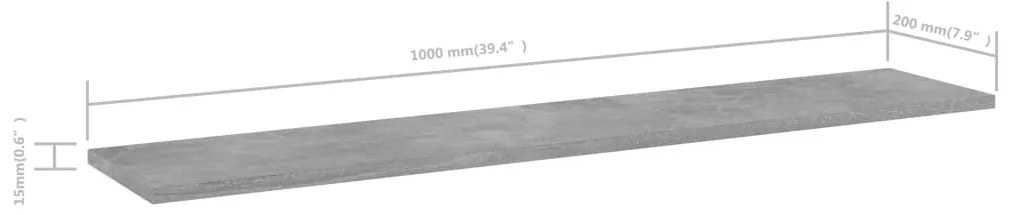 4 db betonszürke szerelt fa könyvespolc 100 x 20 x 1,5 cm