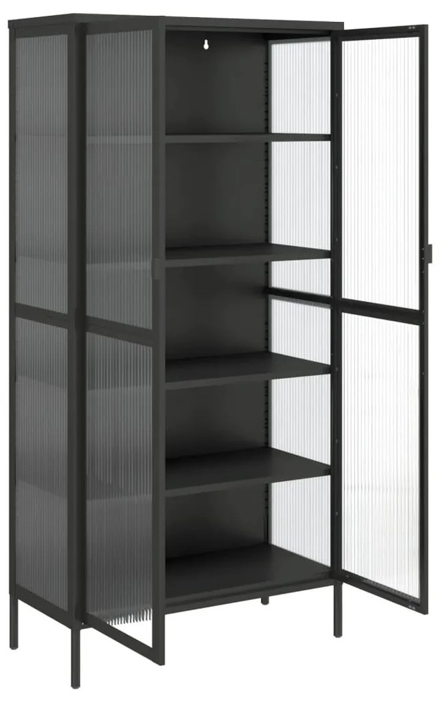 fekete üveg és acél magasszekrény 85 x 40 x 180 cm