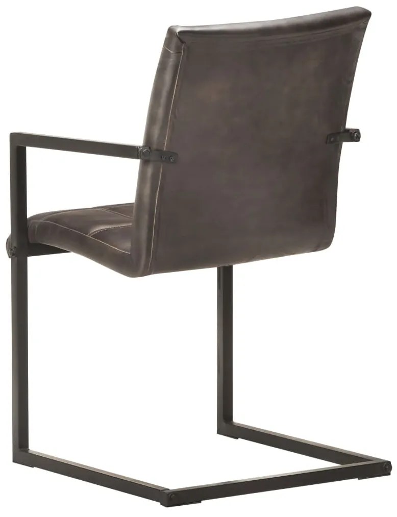 6 db szürke valódi bőr szánkótalpas étkezőszék