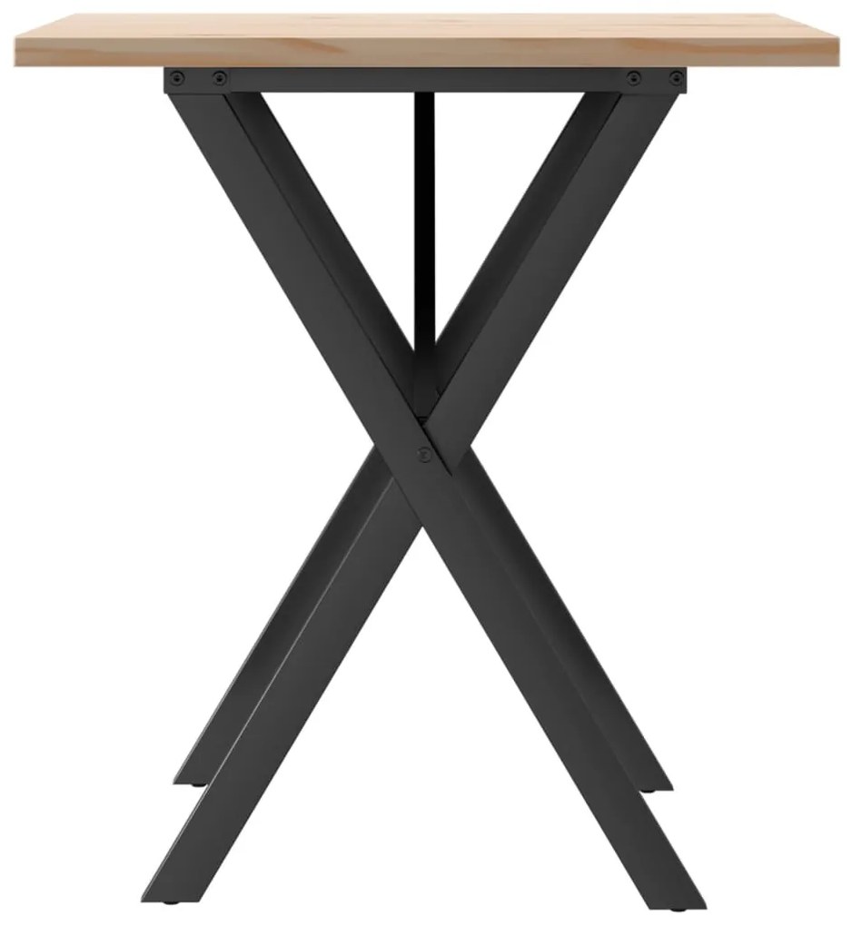 tömör fenyőfa és öntöttvas étkezőasztal X-vázzal 70x70x75,5 cm