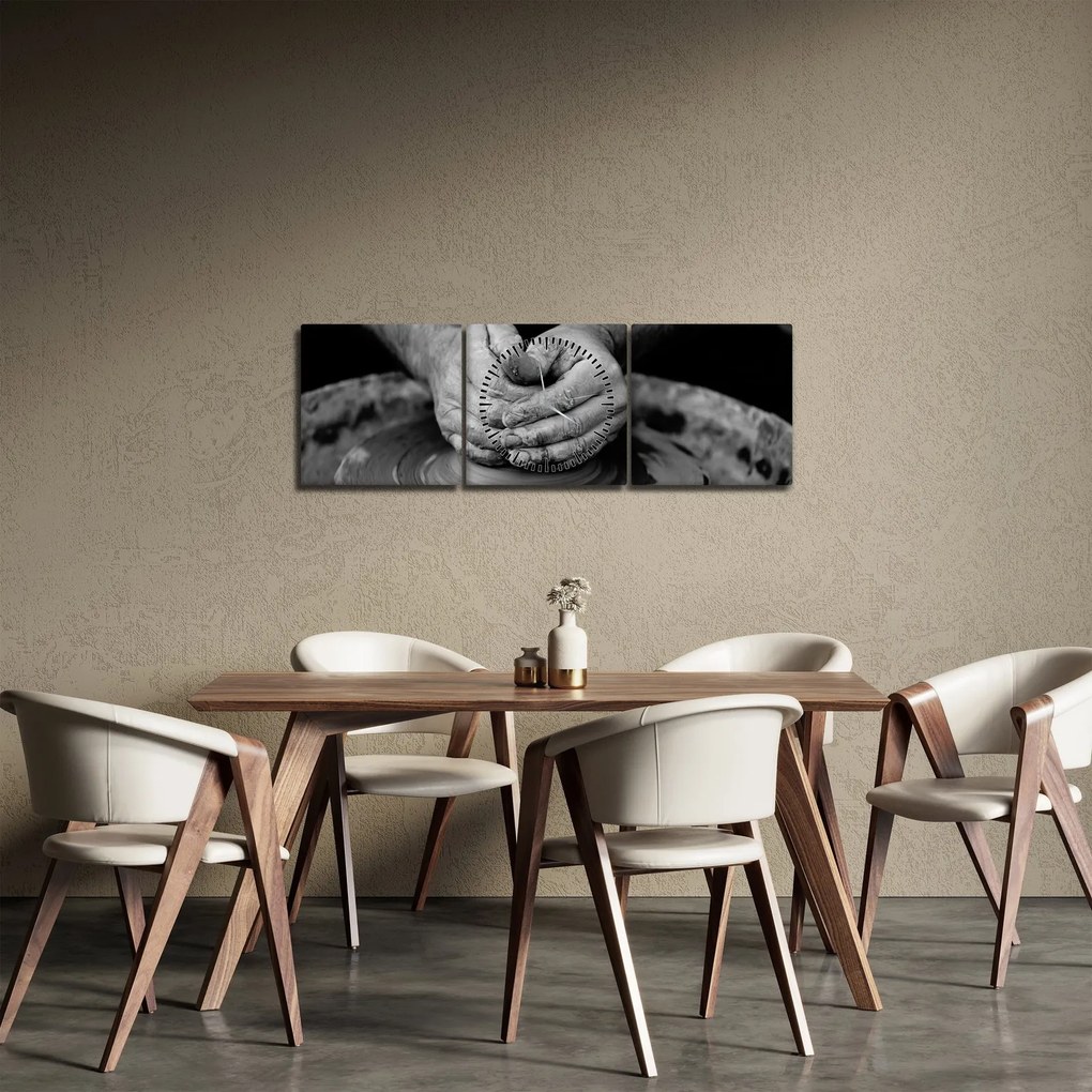 Fekete-fehér kép - kerámia gyártás (órával) (90x30 cm)