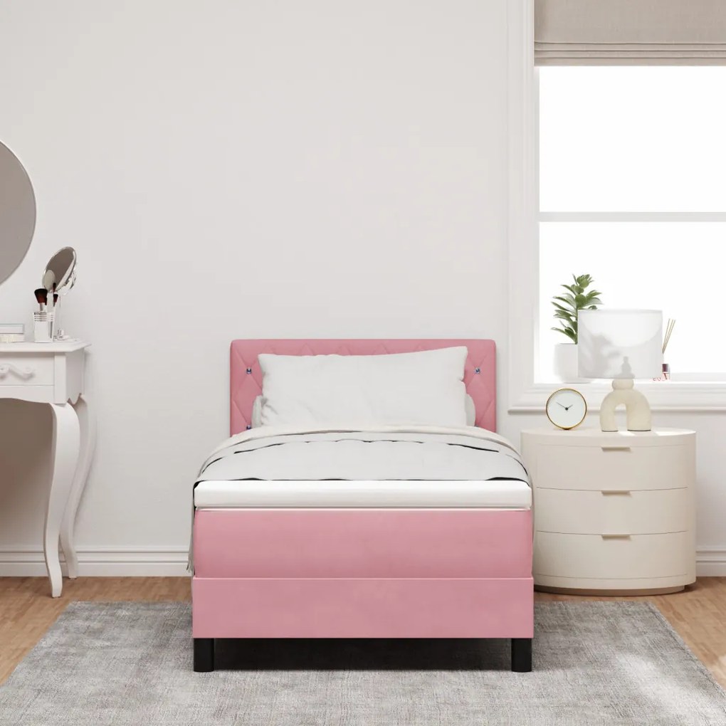 Box Spring Ágy Matraccal Rózsaszín 90x200 cm Bársony
