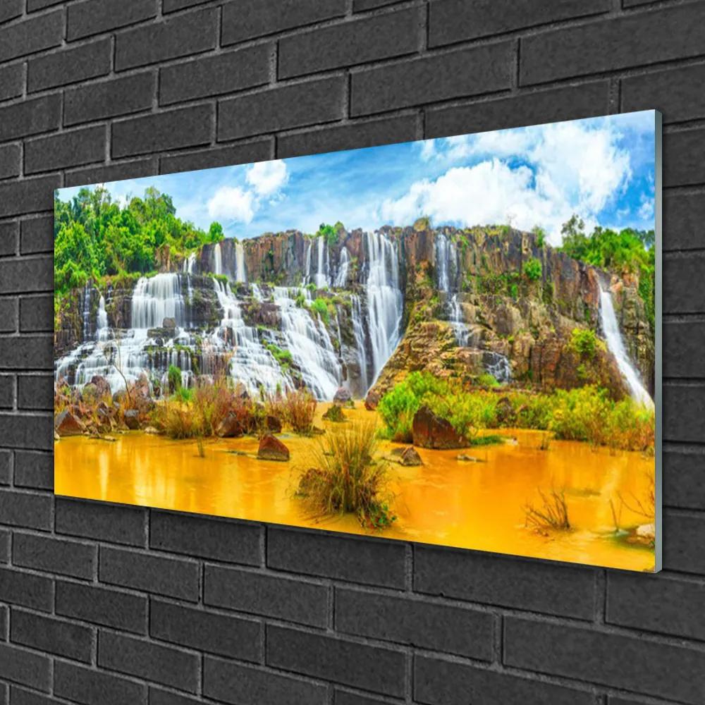 Üvegfotó Waterfall Fák Természet 125x50 cm