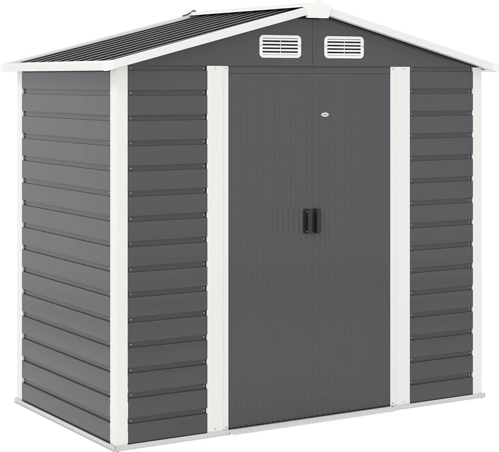 Outsunny Kültéri Kertitároló Sátor 2,36m² 213x120x194 cm Külső Kerti Tároló Megerősített Alappal (Padló Nélkül) Csúszó Kétszárnyú Ajtók Zárablakkal Sö