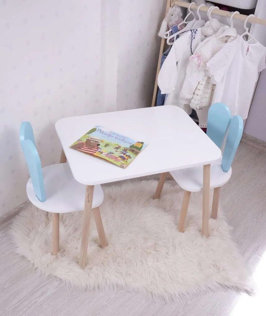 Gyerekasztal székekkel Bunny Two Chair Set - Baby Blue, White