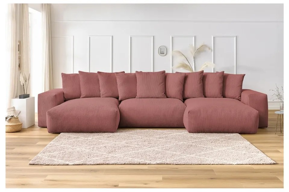 Világos rózsaszín kordbársony sarokkanapé Voltaire – Bobochic Paris