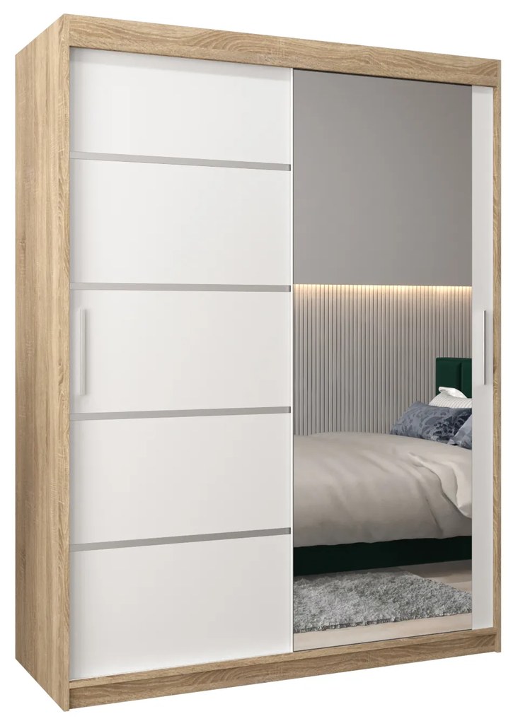 Ruhásszekrény 150 cm tükörrel Verika 2 150 (szonoma tölgy + fehér). 1064206