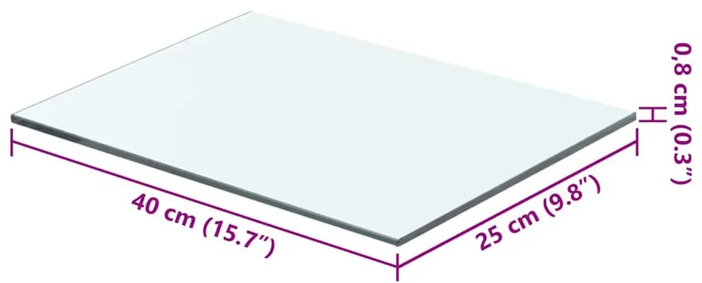 2 db átlátszó üveg paneles polc 40 x 25 cm