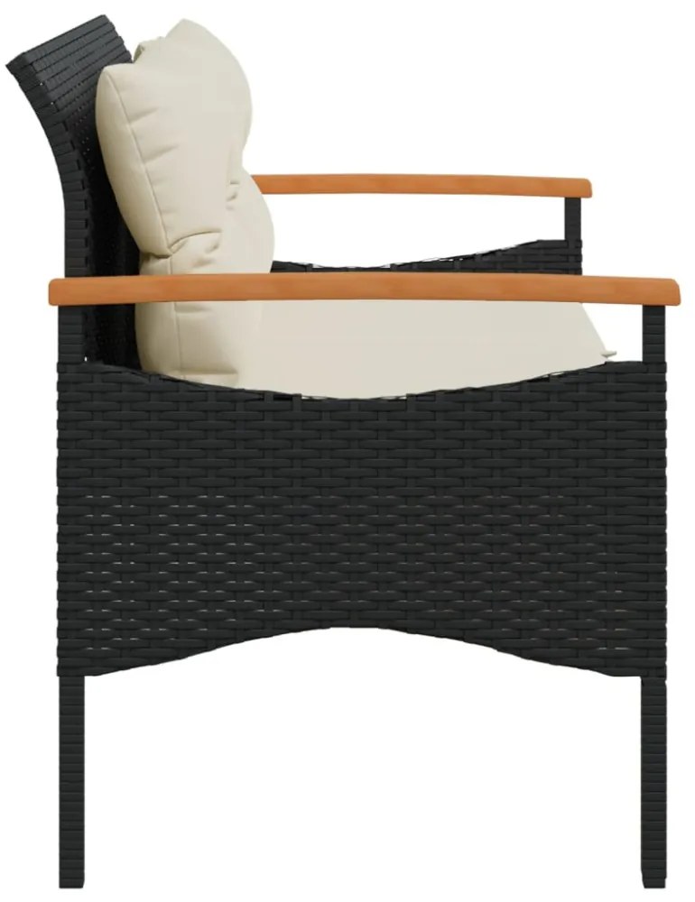 fekete polyrattan kerti pad párnával 116 x 62,5 x 74