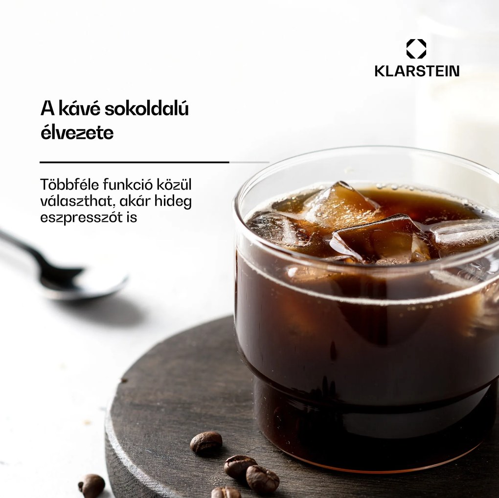 Klarstein SteelPresso kávégép portaszűrővel, Kompakt, 20 bar, Gőzölő, fűtőlap