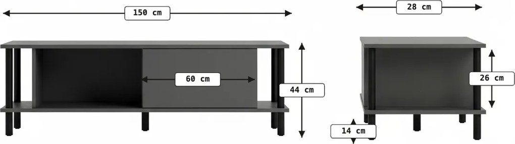 AKCIÓ TV-állvány Paris 150 cm, fehér II. osztály