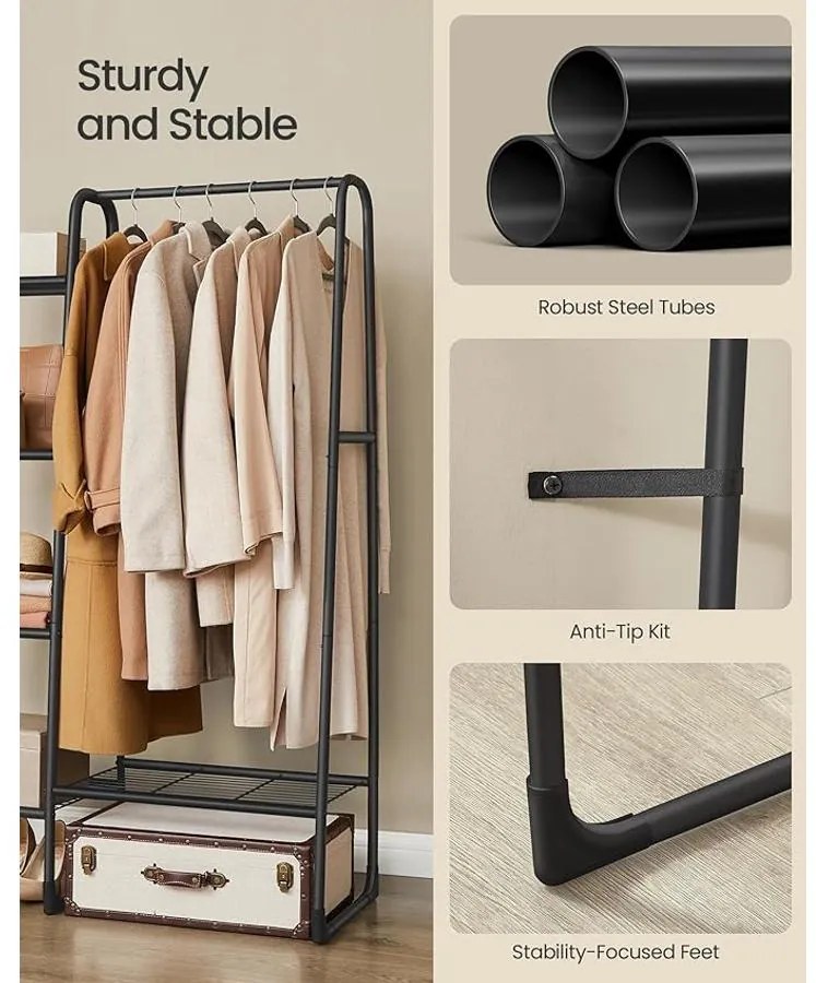 SONGMICS ruhatartó állvány, szabadon álló ruhafogas, fekete színben