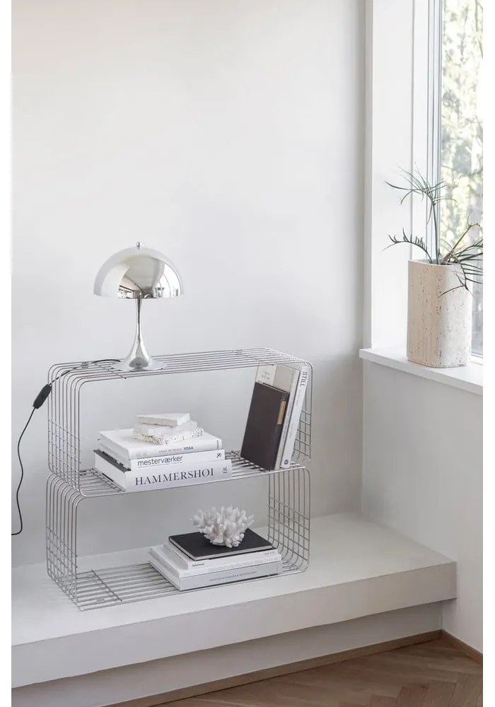 Fényes ezüstszínű fém fali könyvespolc 70x30 cm Wire – Mette Ditmer Denmark