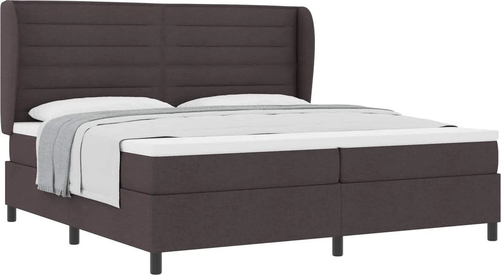 vidaXL Boxrugós ágy matracmal sötétbarna 200 x 200 cm szövet