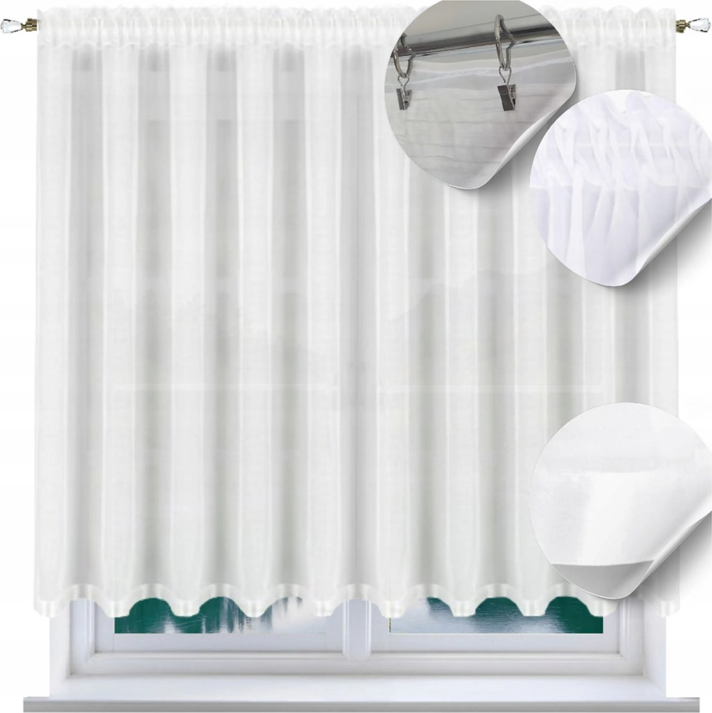 Egyszerű függöny szegéllyel 130x300 klasszikus, egyenes függönyök szalaggal, fehér színben