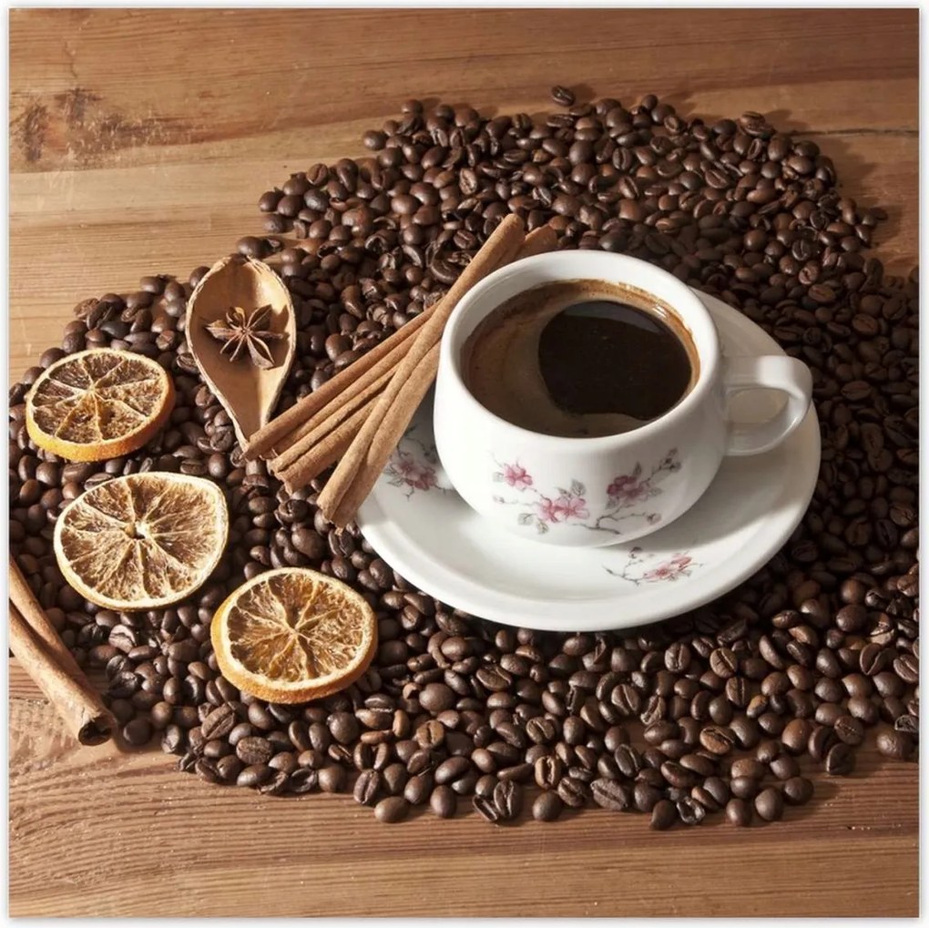 Poszterek 140x140 Csésze és kávébab