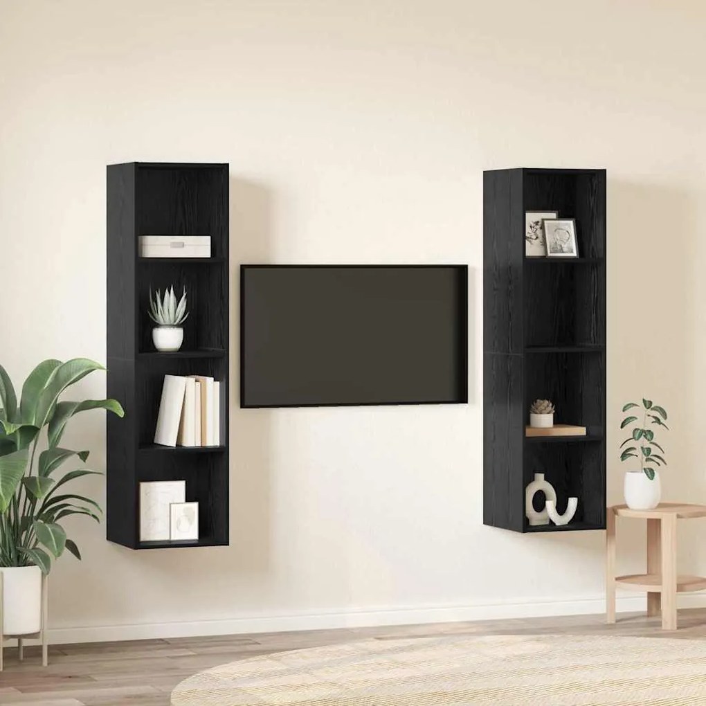 TV szekrény 2 pcs Fekete 37 x 37 x 142.5 cm Faanyag