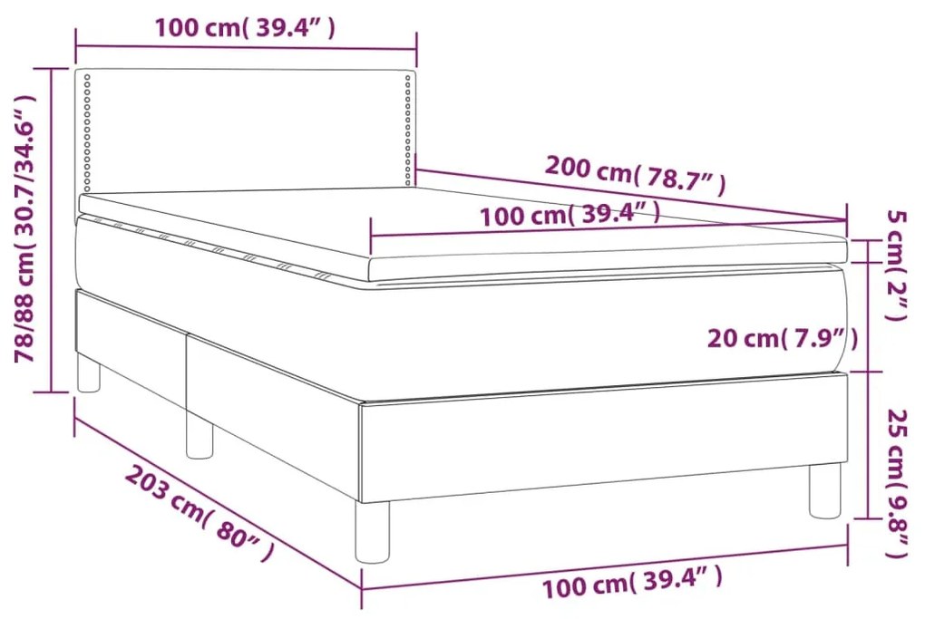 krémszínű műbőr rugós ágy matraccal és LED-del 100x200 cm