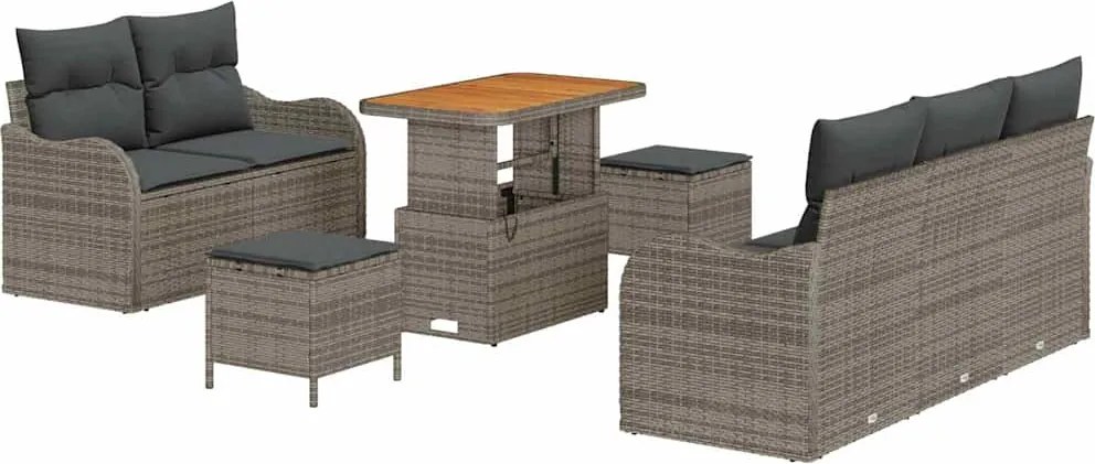 vidaXL Kerti Kanapé Szett párnával 8 pcs Szürke polirattan