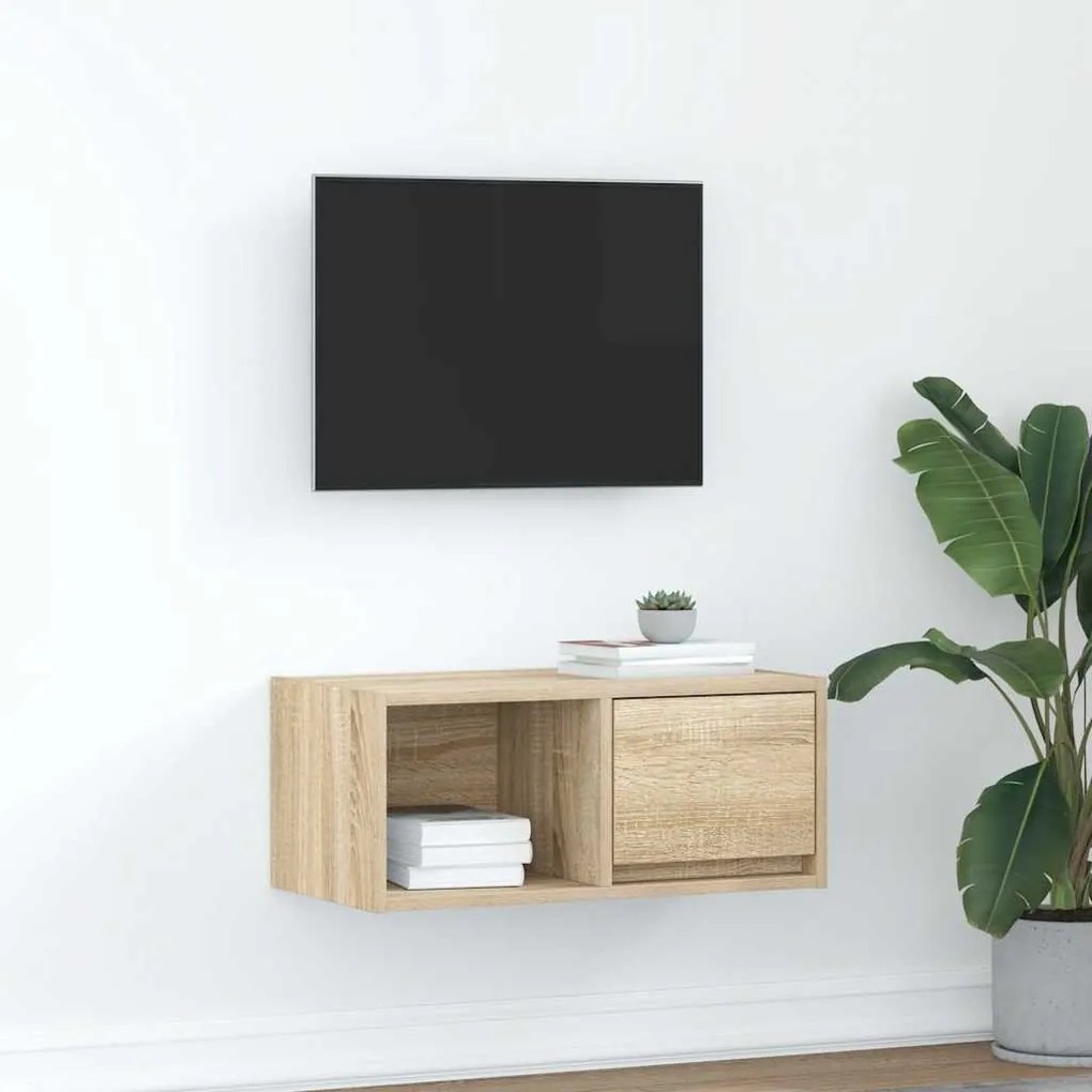sonoma tölgy színű szerelt fa fali TV-szekrény 60x31x25,5 cm