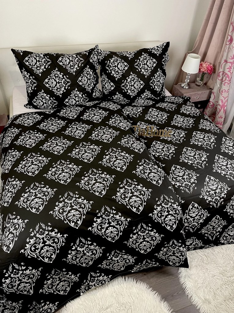 Pamut lepedők Ornament fekete TiaHome - 1x Párna 90x70cm, 1x Paplan 140x200cm