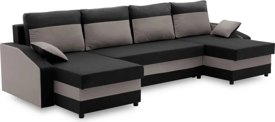 Sparta sarokkanapé, 1 ágyneműtartóval, szövet anyag, univerzális oldal, hab töltet, fekete - szürke