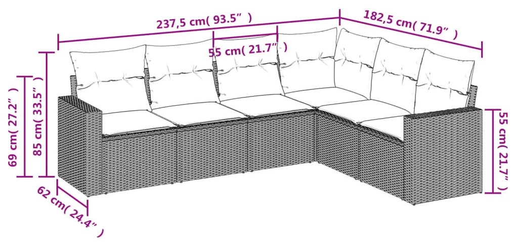 6 részes bézs polyrattan kerti ülőgarnitúra párnával