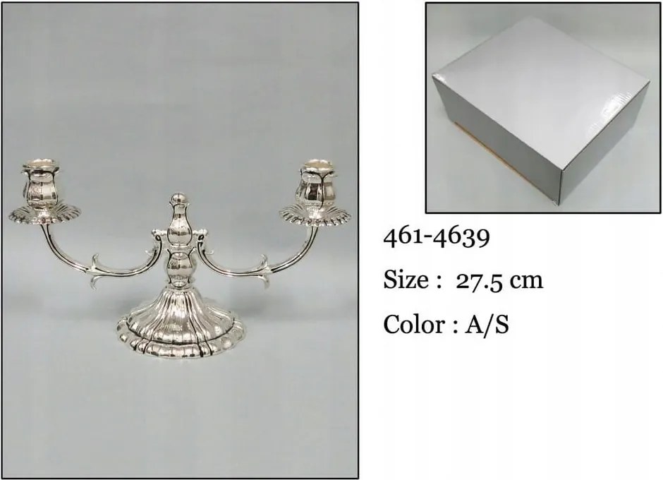 Gyertyatartó kétkaros fém Ezüst